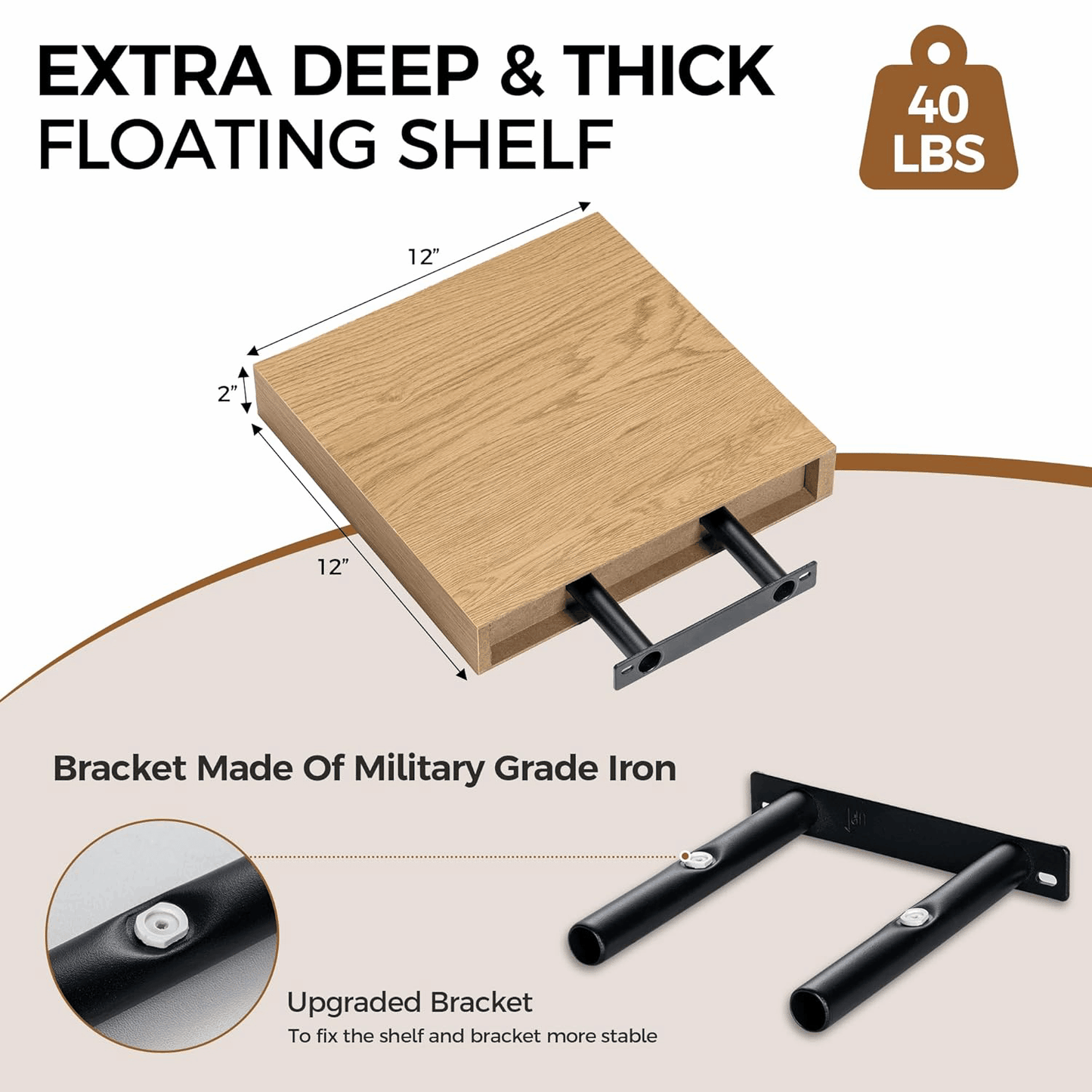 ShelfLoft 12 Inch Deep Rustic Wood Floating Shelves for Wall Decor & Storage