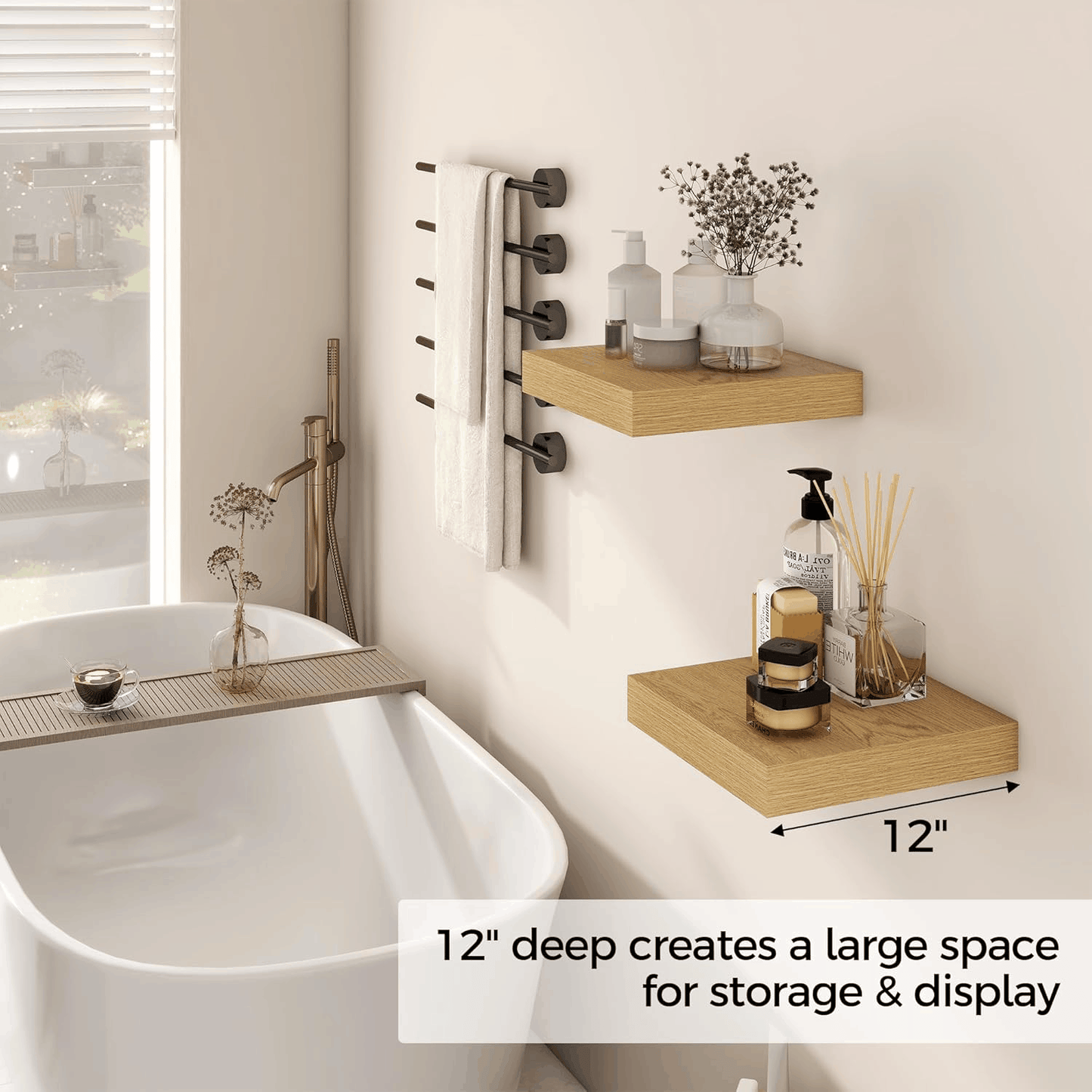 ShelfLoft 12 Inch Deep Rustic Wood Floating Shelves for Wall Decor & Storage