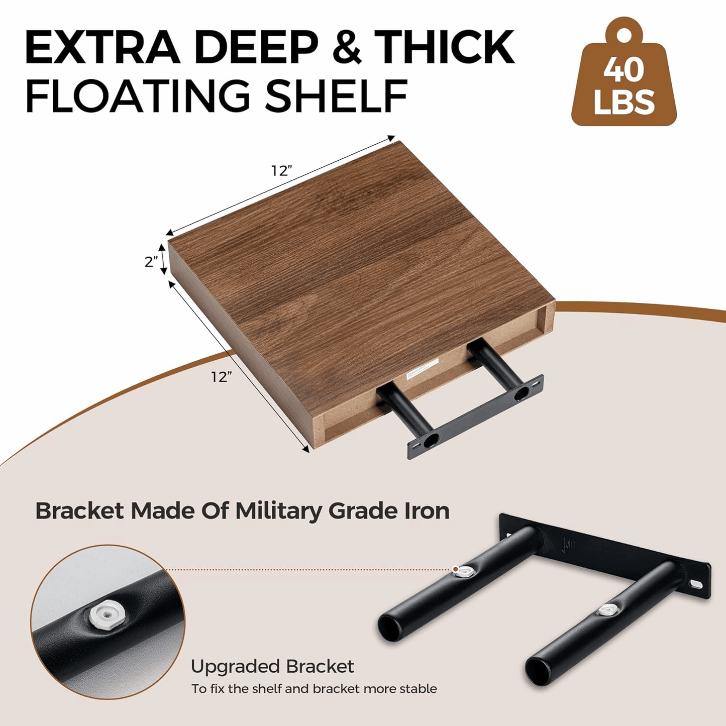 ShelfLoft 12 Inch Deep Rustic Wood Floating Shelves for Wall Decor & Storage