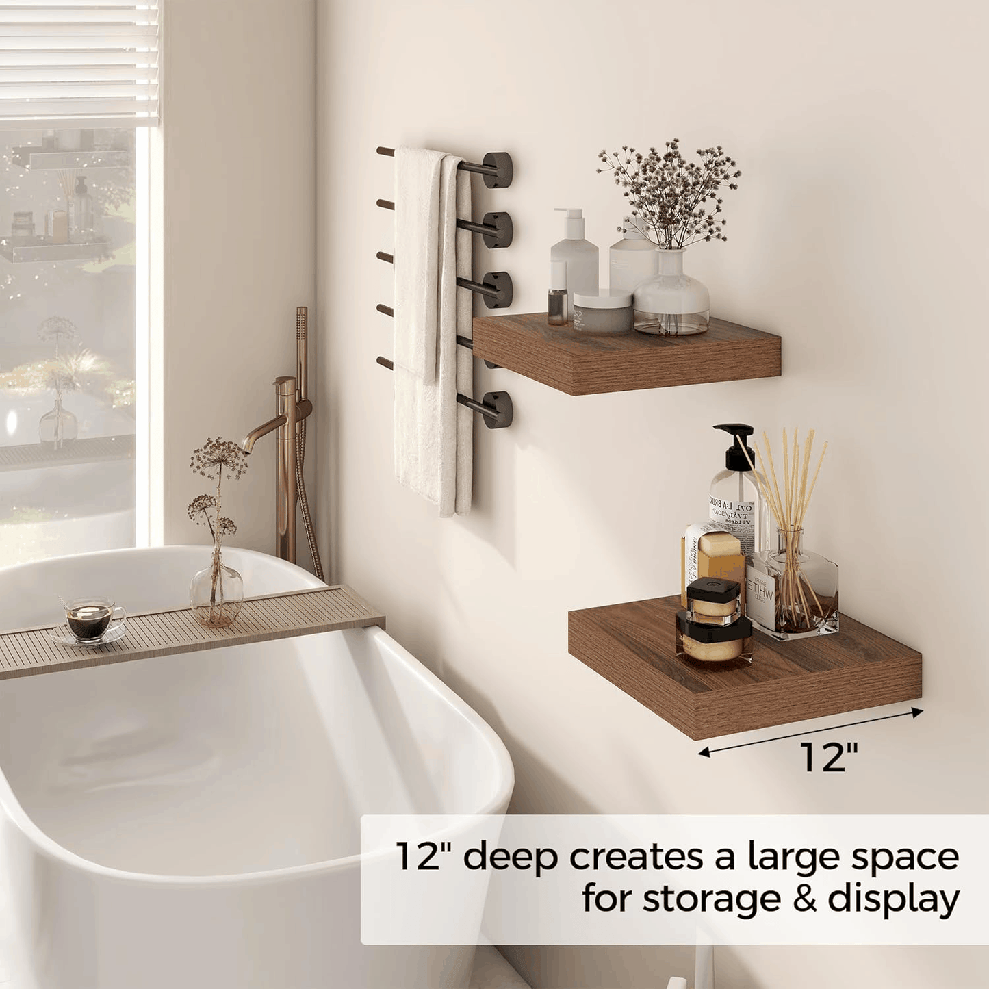 ShelfLoft 12 Inch Deep Rustic Wood Floating Shelves for Wall Decor & Storage