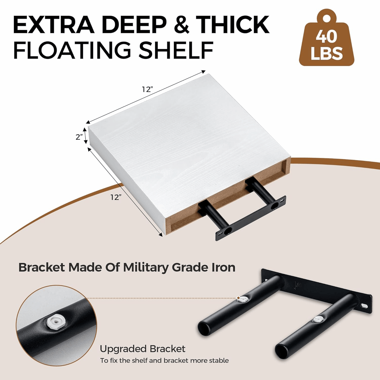 ShelfLoft 12 Inch Deep Rustic Wood Floating Shelves for Wall Decor & Storage