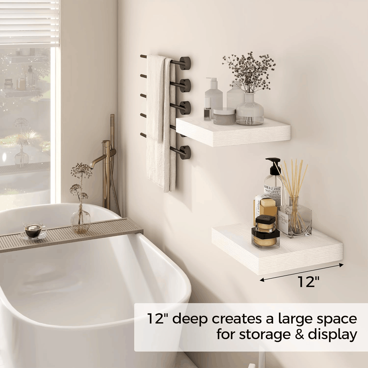 ShelfLoft 12 Inch Deep Rustic Wood Floating Shelves for Wall Decor & Storage