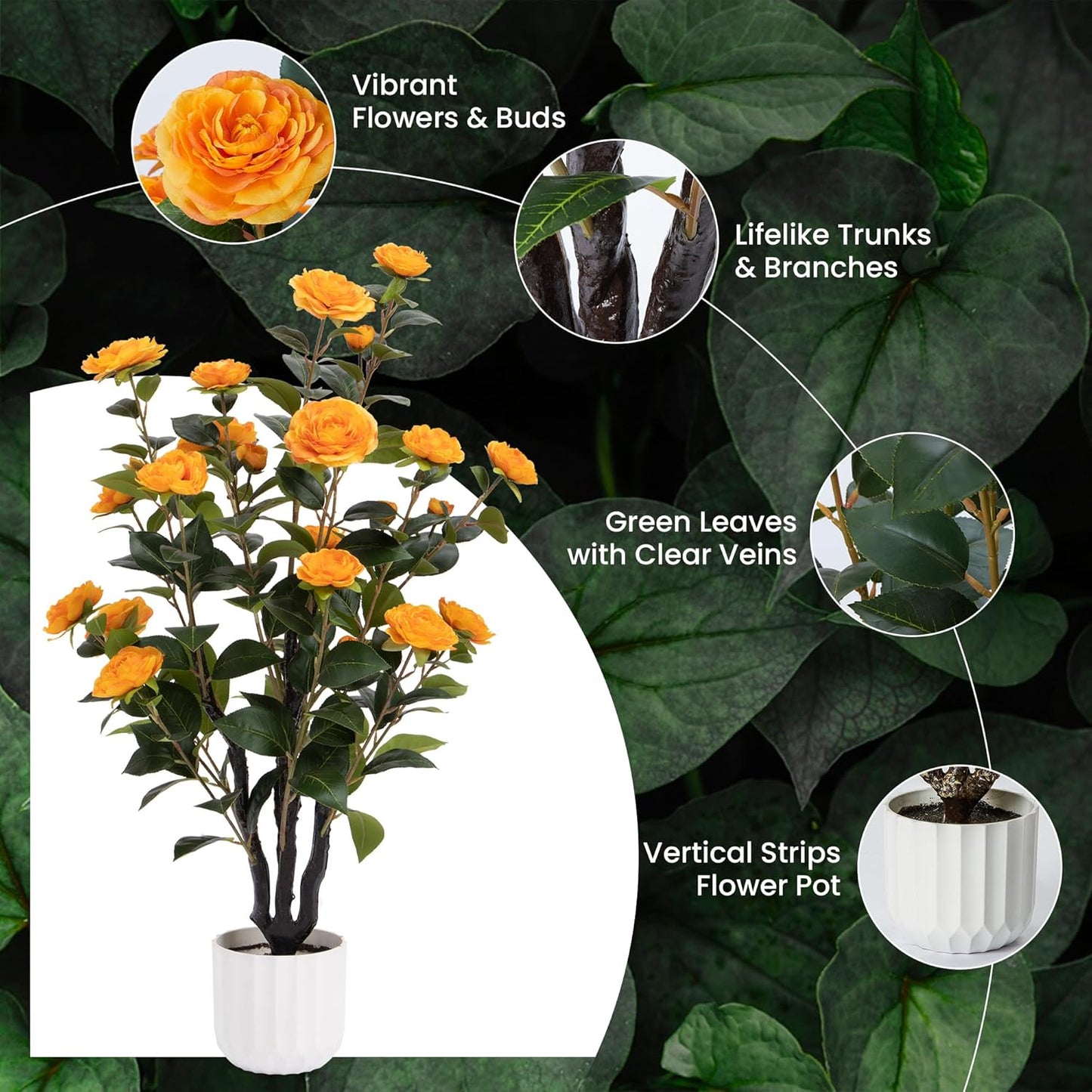 ShelfLoft 38'' Artificial Tree 24-Flowers Faux Camellia Plants for Home Decor