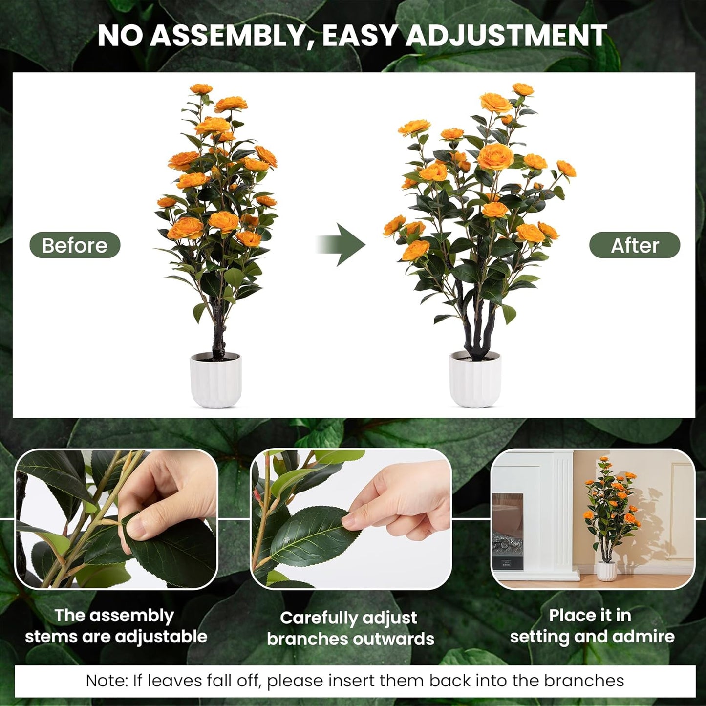 ShelfLoft 38'' Artificial Tree 24-Flowers Faux Camellia Plants for Home Decor