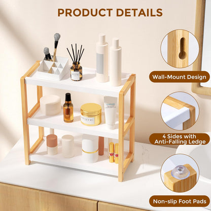 ShelfLoft 3 Tier Bathroom Organizer Bamboo Storage Shelf for Makeup, Skincare, Spices