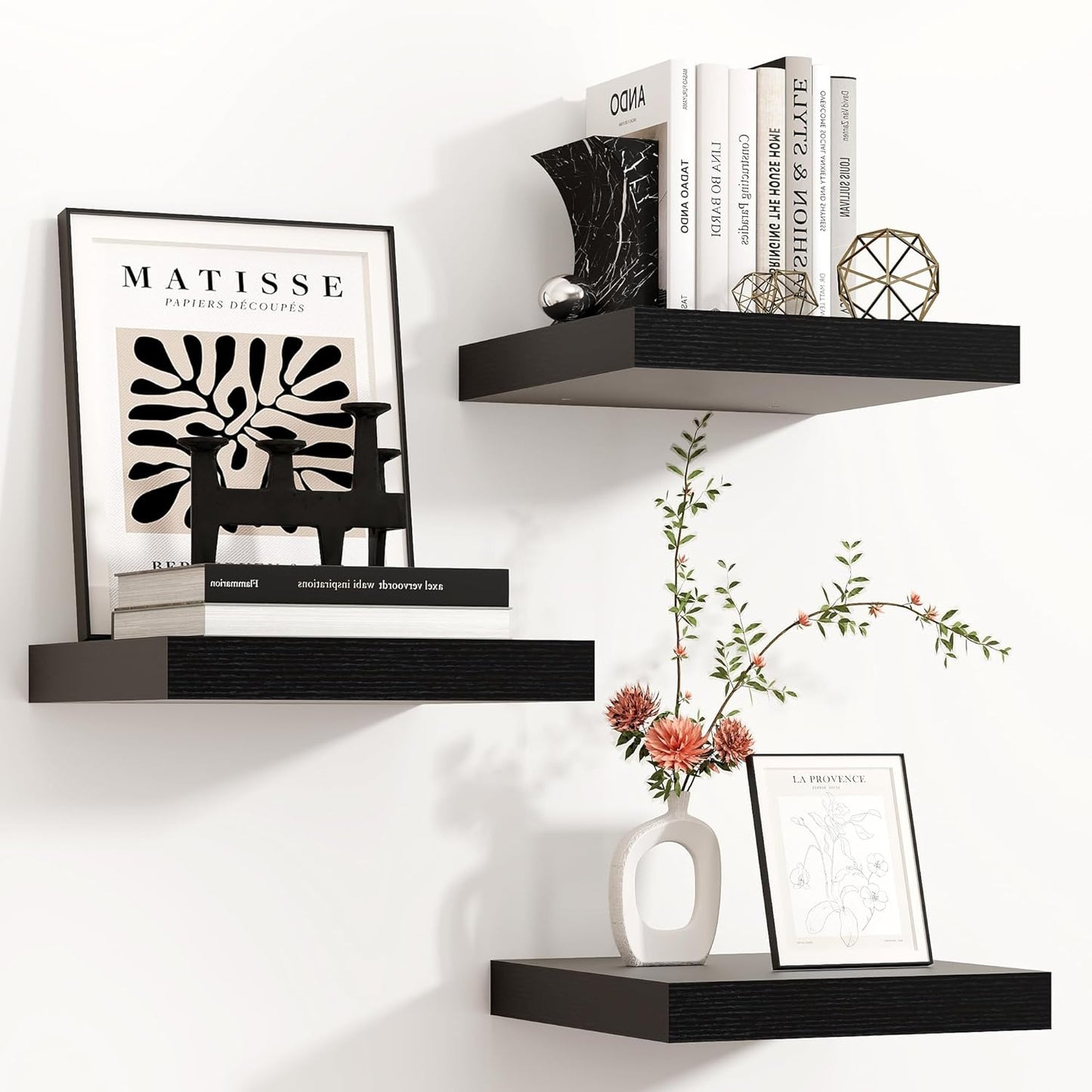 ShelfLoft 12"W x 12"D Black Floating Shelves for Wall Storage,3 Pack