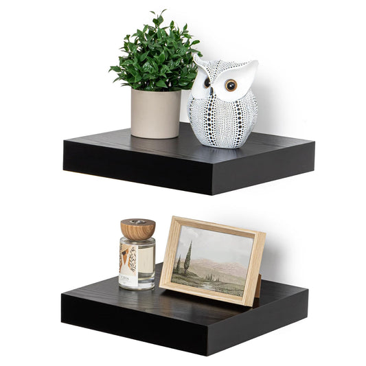 ShelfLoft 12"D x 2"H Black Rustic Wood Floating Shelves for Wall Decor & Storage