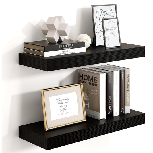 ShelfLoft 9"D x 1.6"H Black Rustic Wood Floating Shelves for Wall Storage