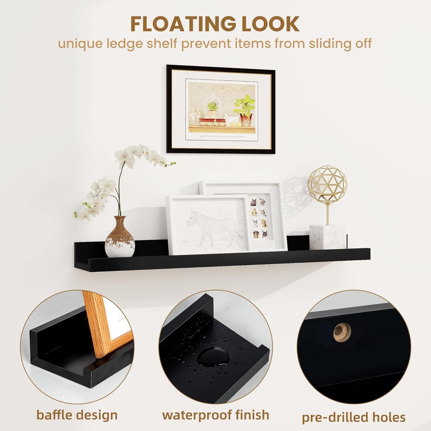 ShelfLoft 5.5 Inch Deep Picture Ledge Shelf Wall Display Floating Shelves with Lip