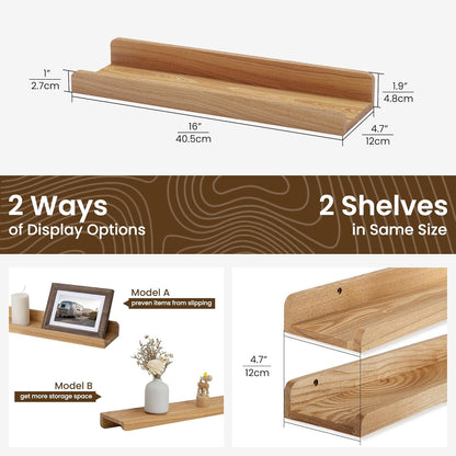 ShelfLoft 4.7 Inch Deep Solid Ash Wood Picture Ledge Shelf Groove Floating Shelves,Set of 2