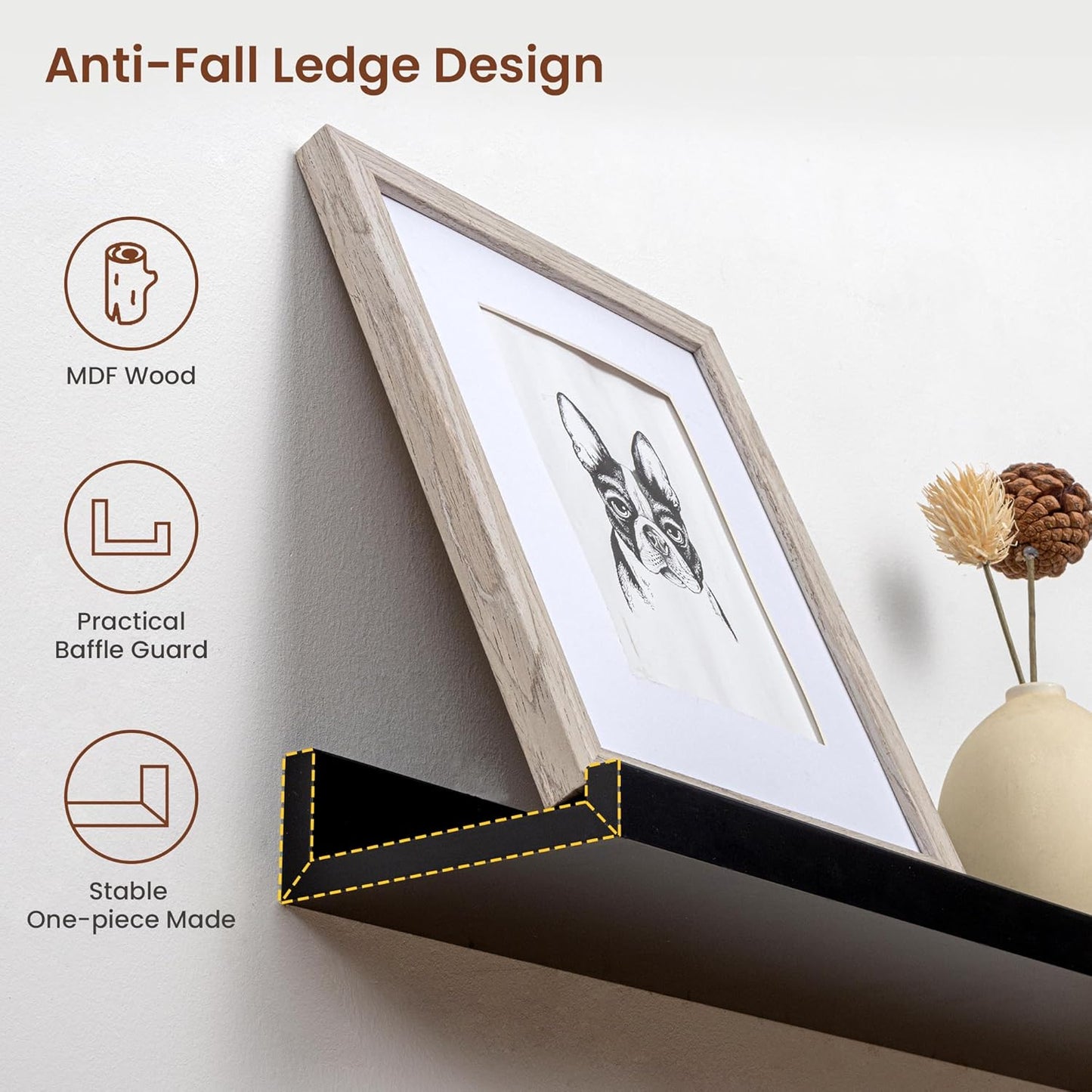 ShelfLoft 5.5 Inch Deep Picture Ledge Shelf Wall Display Floating Shelves with Lip