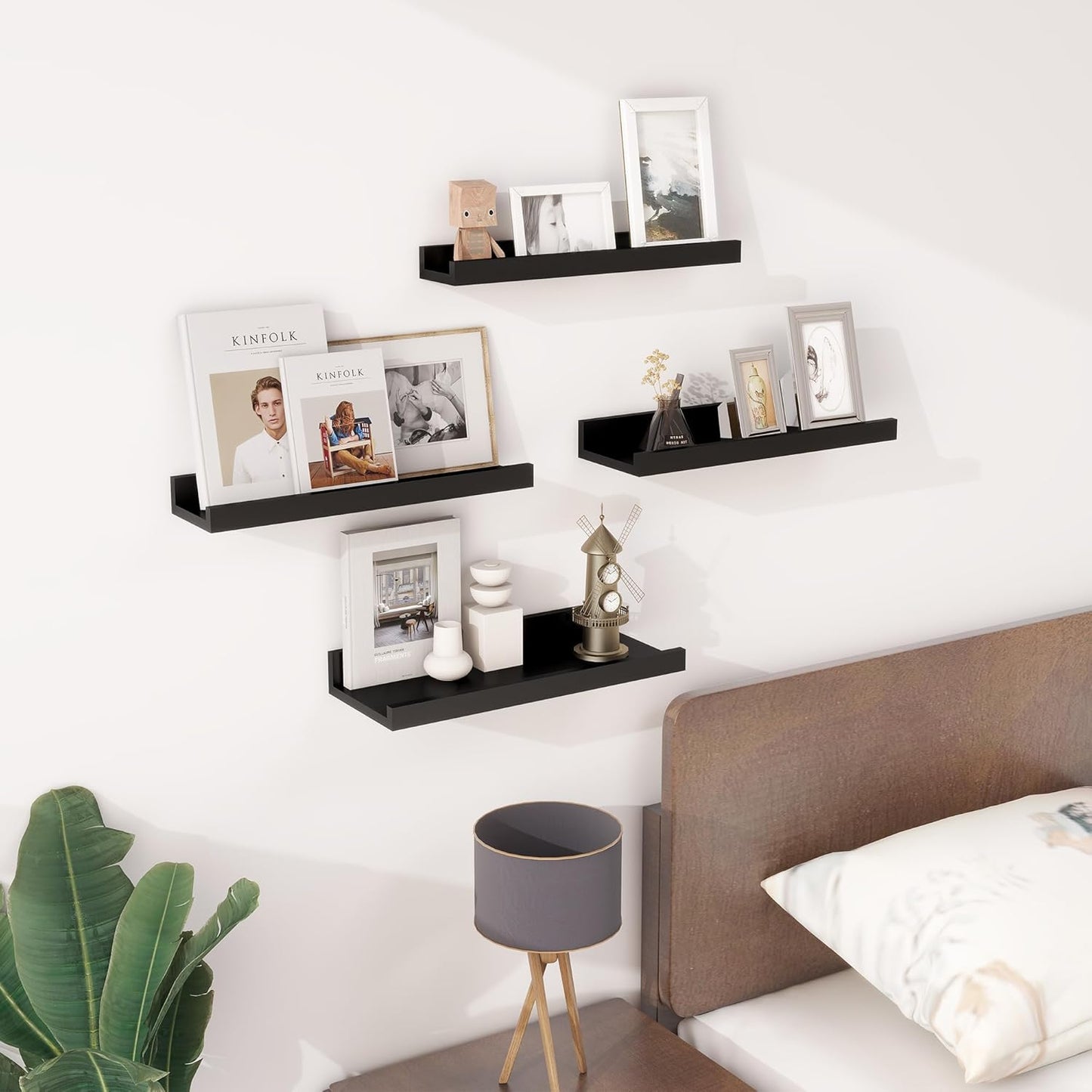 ShelfLoft 6.25"D x 2"H Black Picture Ledge Floating Shelves for Wall Storage,Set of 4