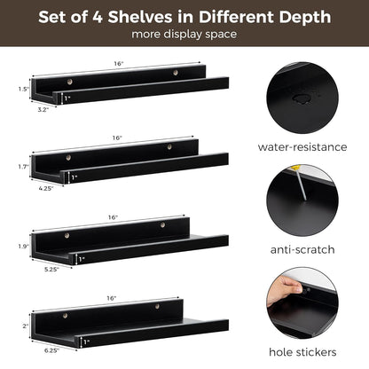 ShelfLoft 16" Wide x 6.25" Deep Picture Ledge Floating Shelves for Wall Storage,Set of 4