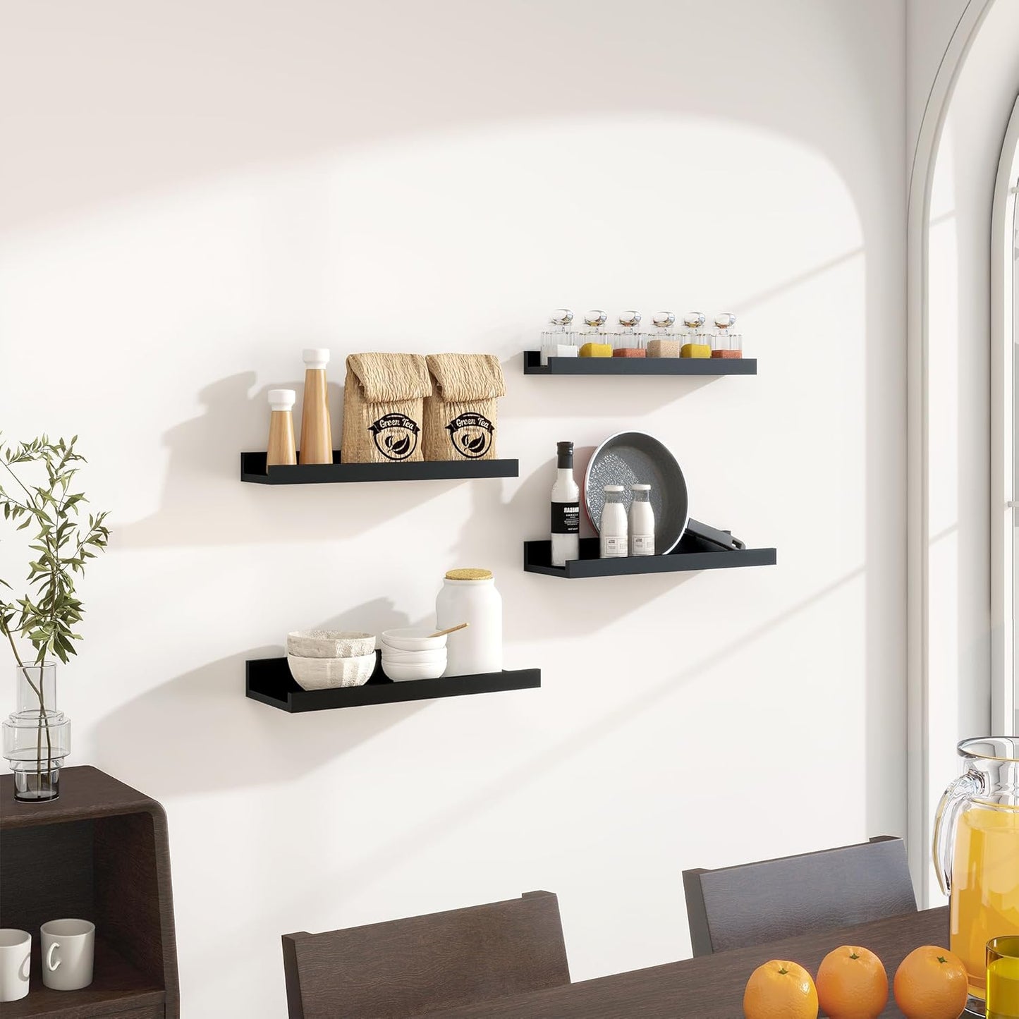 ShelfLoft 6.25"D x 2"H Black Picture Ledge Floating Shelves for Wall Storage,Set of 4