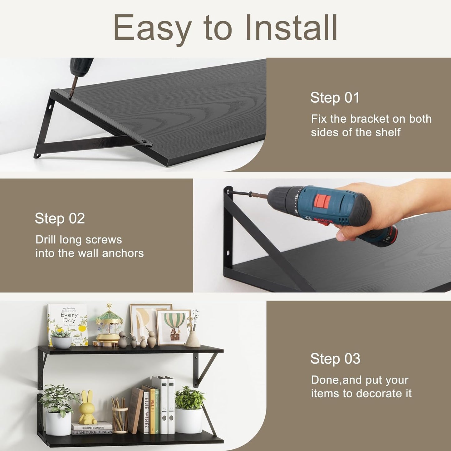 ShelfLoft 12 Inch Deep Wall Display&Storage Floating Shelves with Visible Brackets