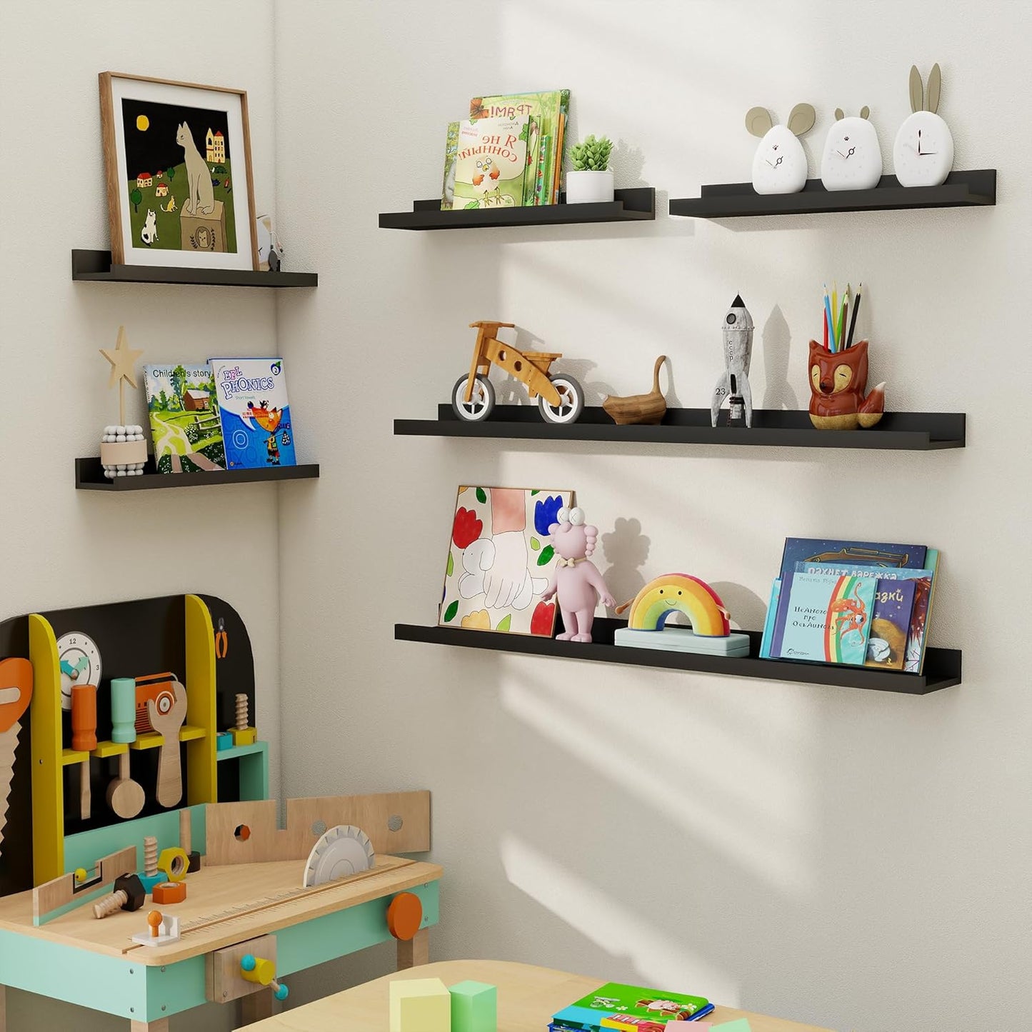 ShelfLoft 5.4 Inch Deep Picture Ledge Shelf Floating Wall Storage Shelves, Set of 6