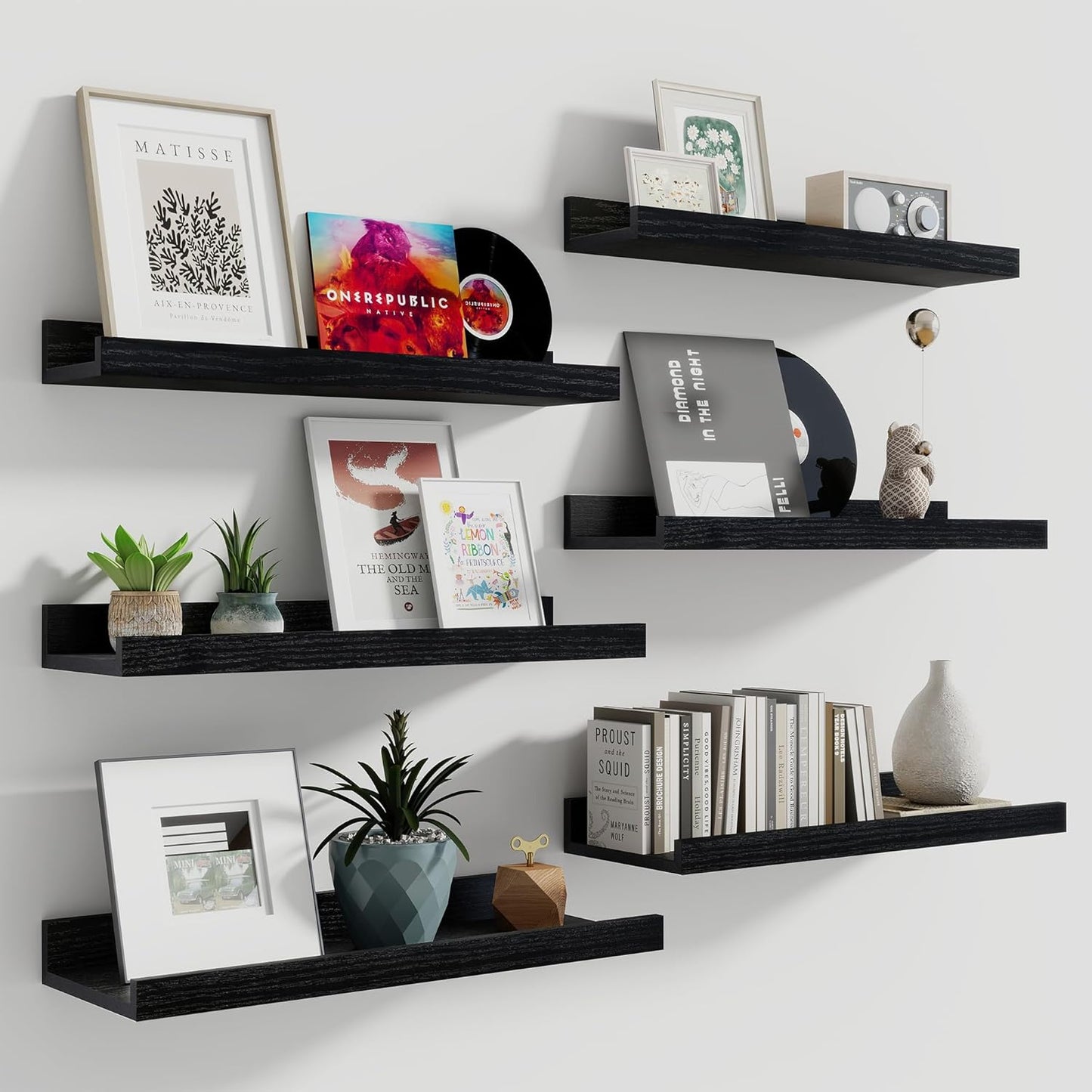 Shelfloft 5.5 Inch Deep Picture Ledge Shelf Floating Wall Display Shelves,Set of 6