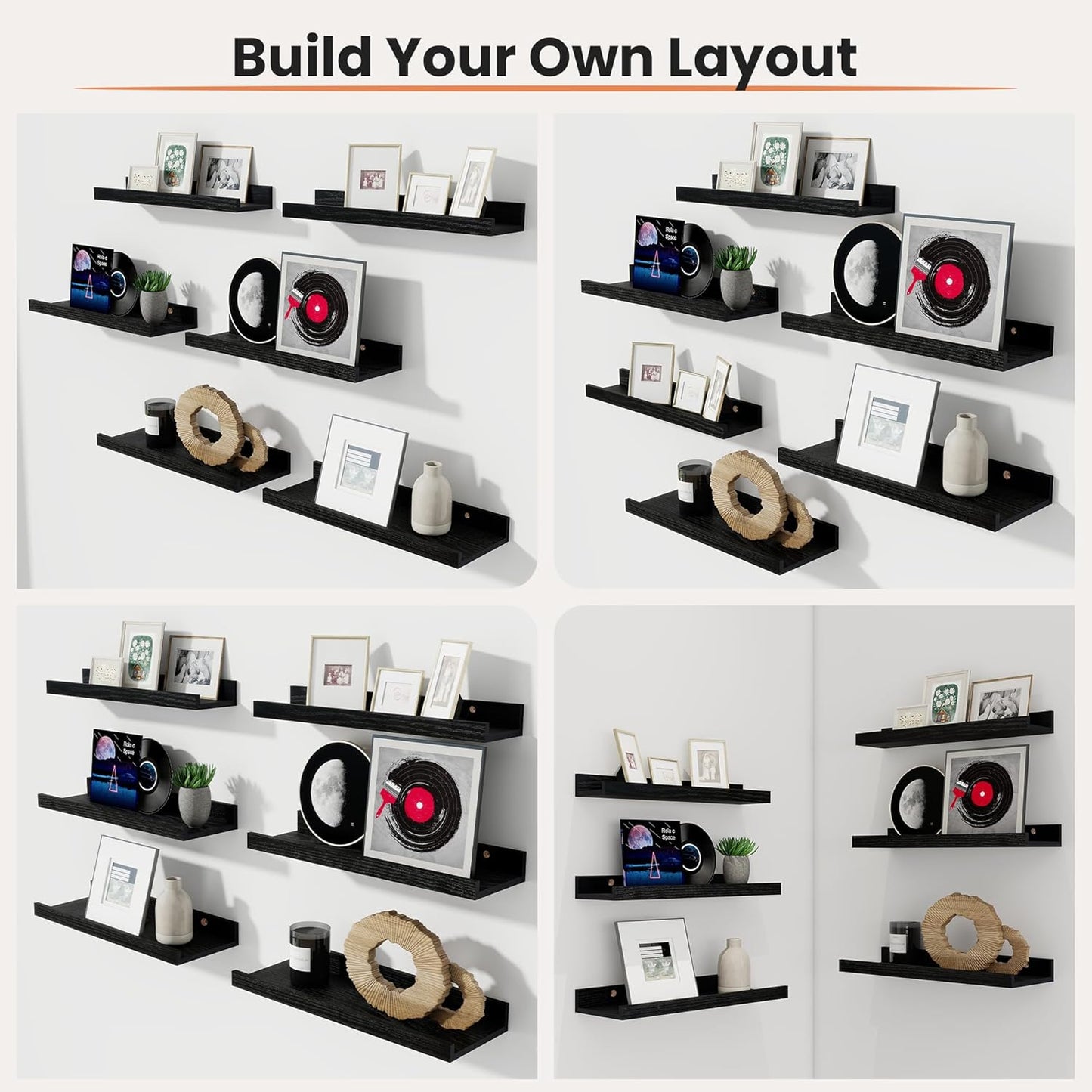 Shelfloft 5.5 Inch Deep Picture Ledge Shelf Floating Wall Display Shelves,Set of 6