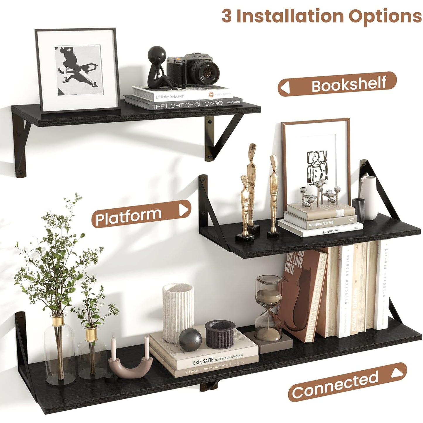 ShelfLoft 8"D x 4.9"H Black Wall Mounted Floating Shelves