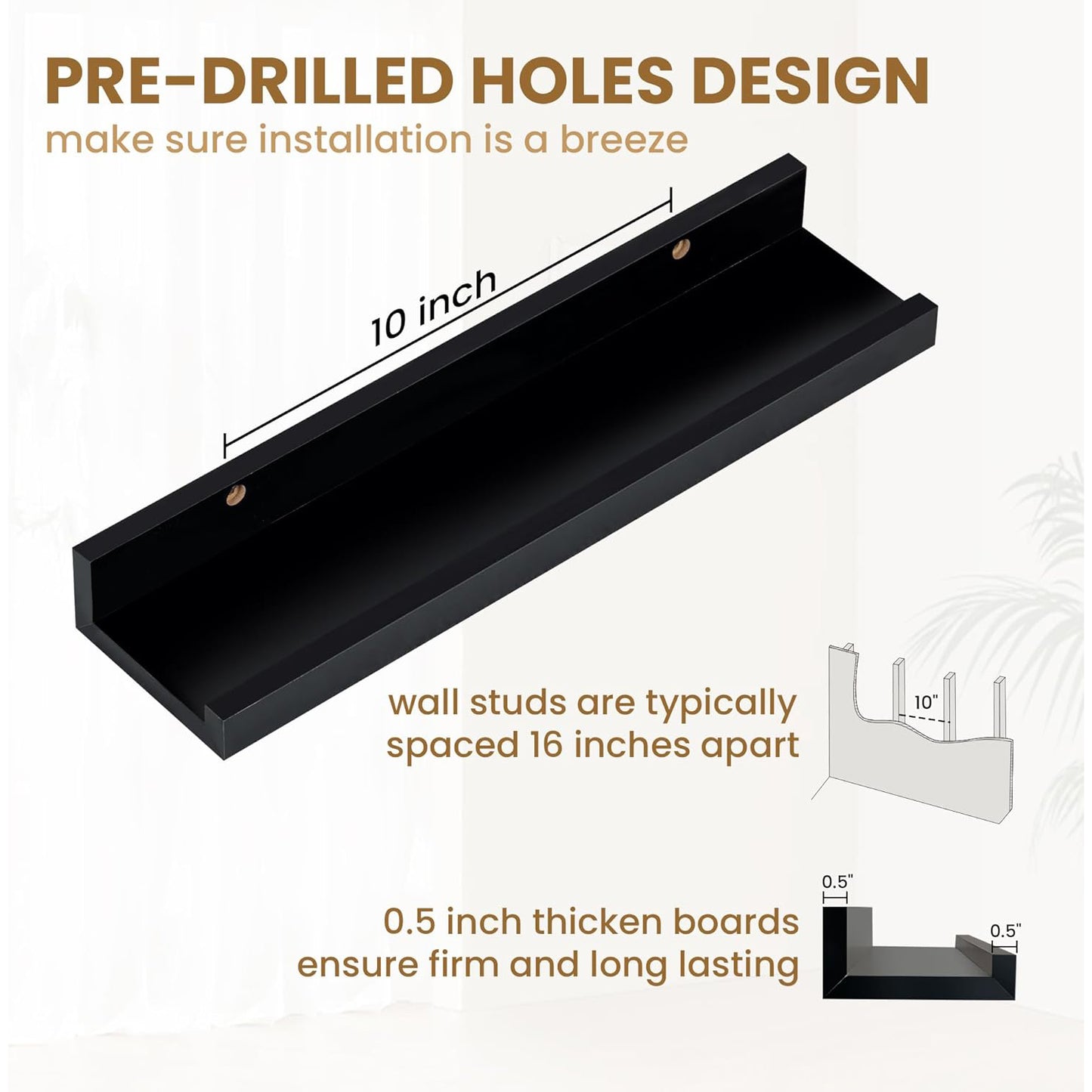 ShelfLoft 5.5"D x 2"H Black Picture Ledge Shelf Wall Display Floating Shelves with Lip