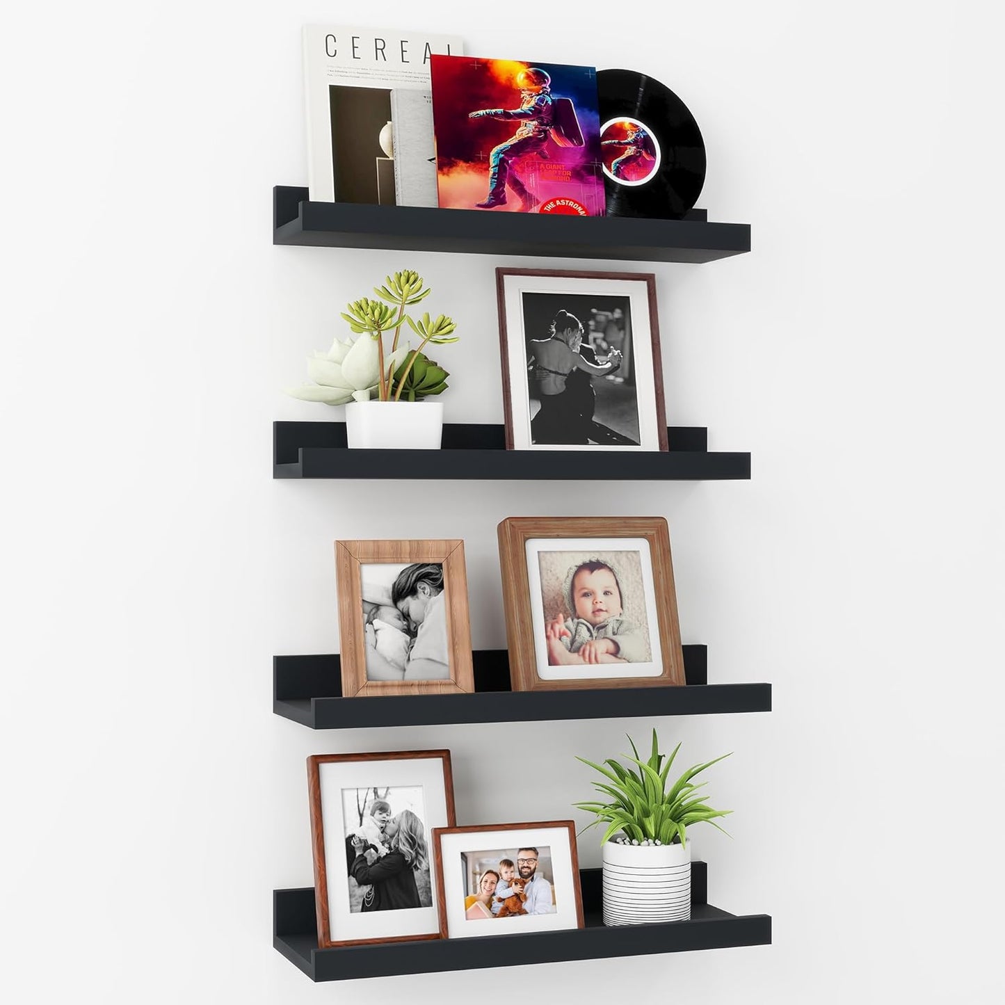 ShelfLoft 5.5"D x 2"H Black Picture Ledge Shelf Wall Display Floating Shelves with Lip