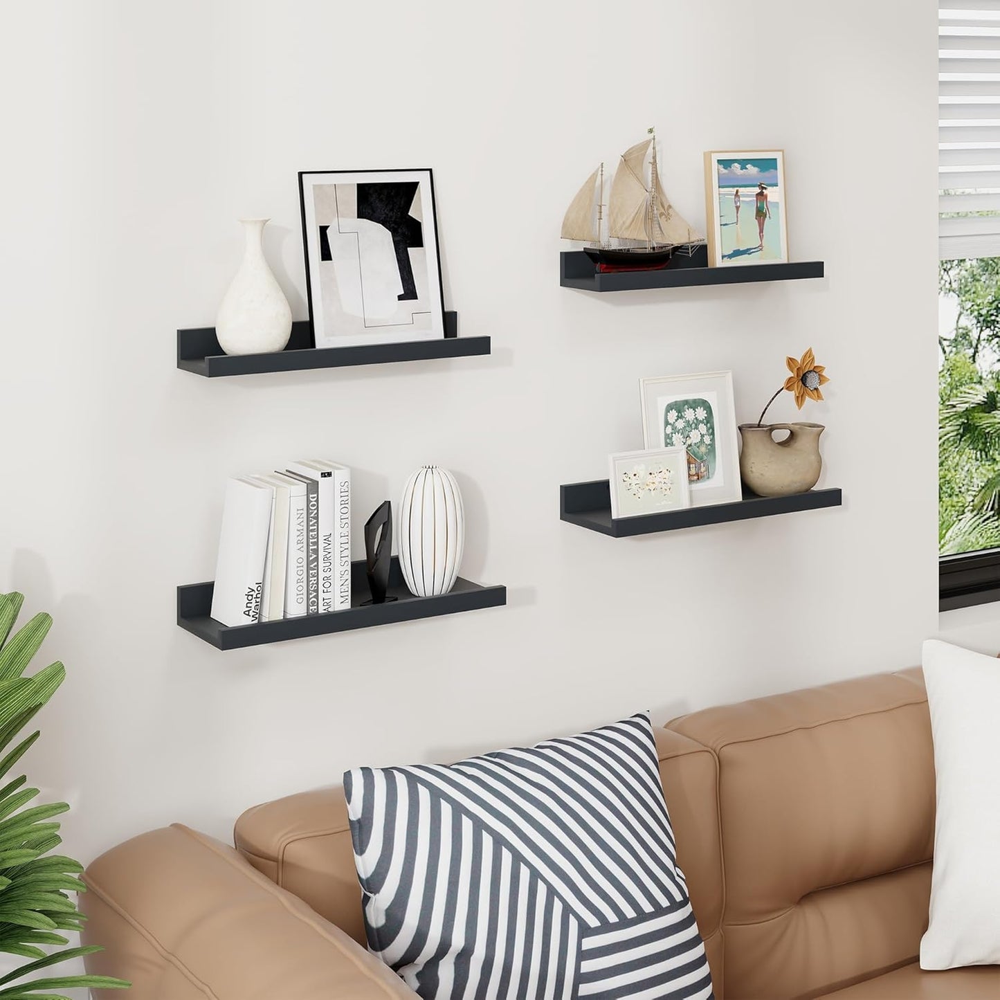 ShelfLoft 5.5"D x 2"H Black Picture Ledge Shelf Wall Display Floating Shelves with Lip