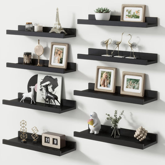 ShelfLoft 16" Wide x 4.4" Deep Picture Ledge Floating Shelves, Black-8 Pack