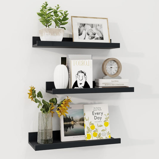 ShelfLoft 5.7 Inch Deep Picture Ledge Shelf Floating Shelves with Lip, Set of 3