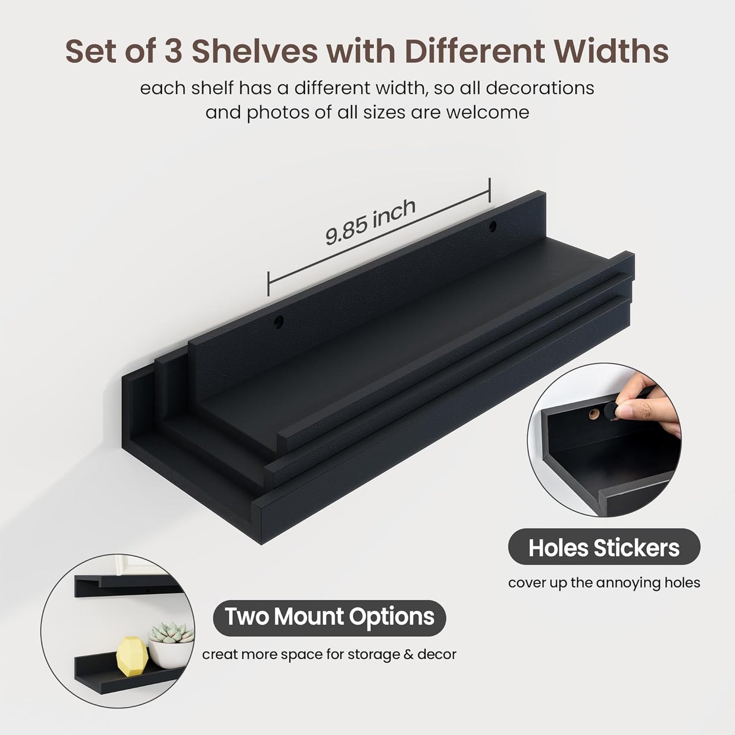 ShelfLoft 16" Wide x 4.2" Deep Picture Ledge Shelf Floating Shelves with Lip Set of 3