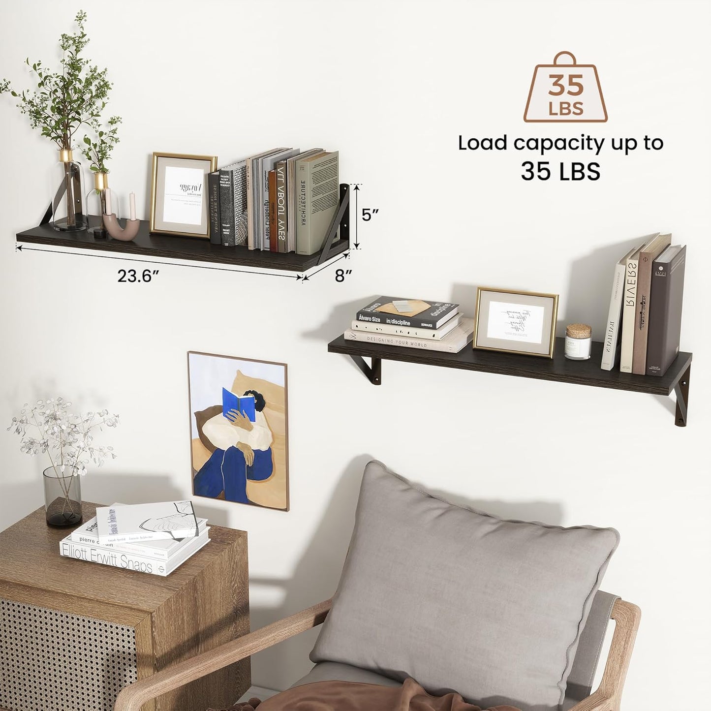 ShelfLoft 8"D x 4.9"H Black Wall Mounted Floating Shelves