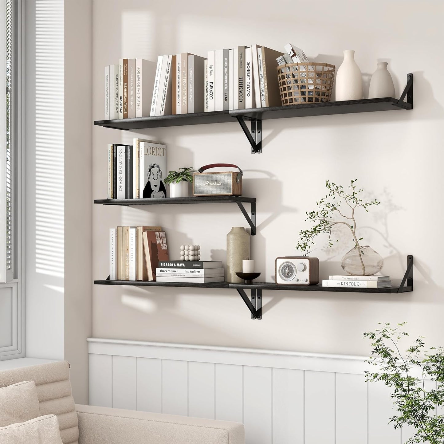 ShelfLoft 8"D x 4.9"H Black Wall Mounted Floating Shelves