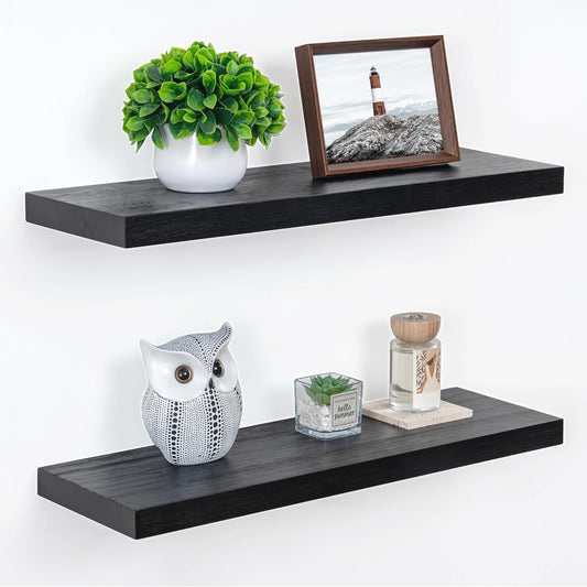 ShelfLoft 8"D x 1.3"H Black Solid Pine Wood Floating Shelves