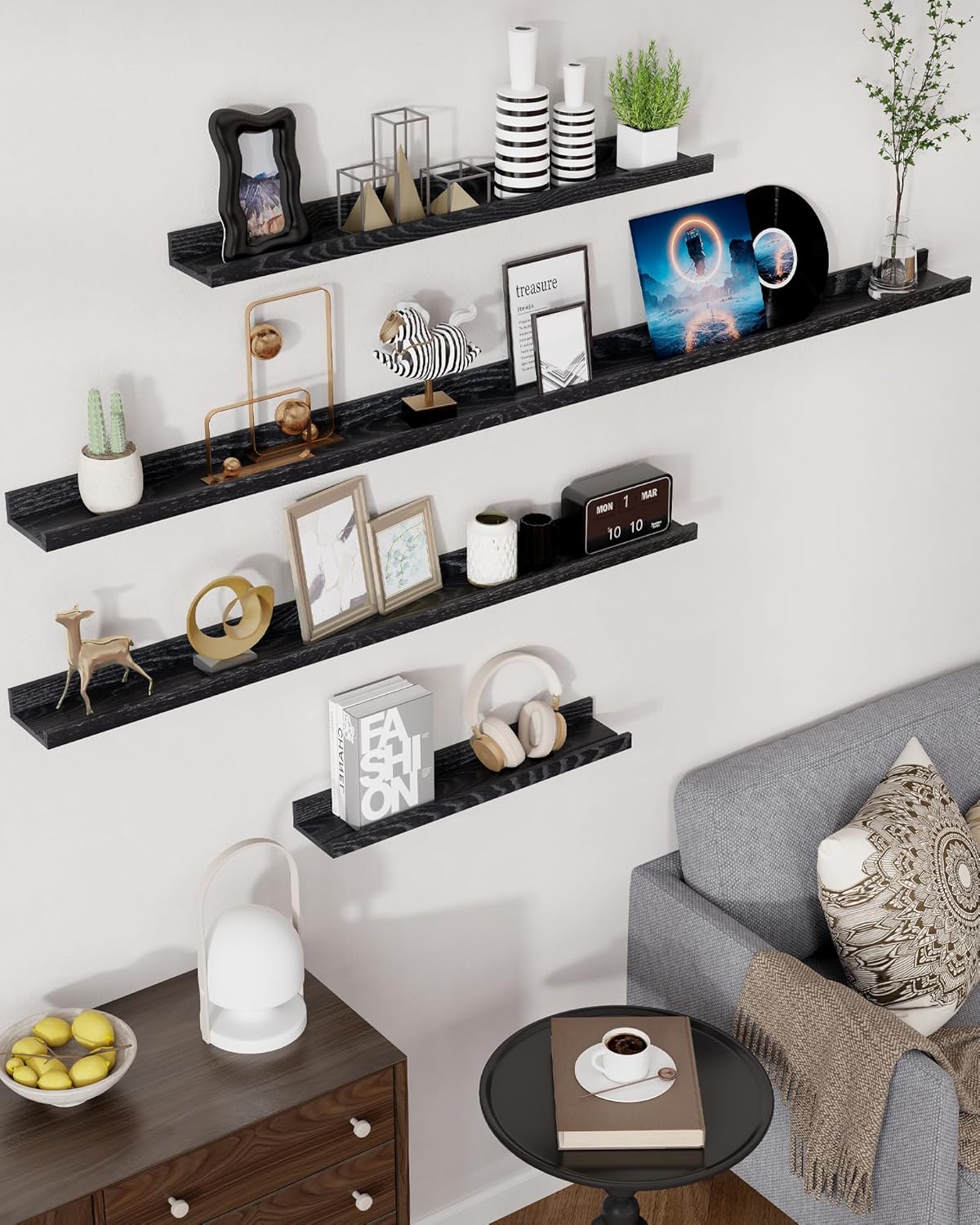 ShelfLoft 4.7 Inch Deep Solid Oak Wood Picture Ledge Shelf, Set of 2