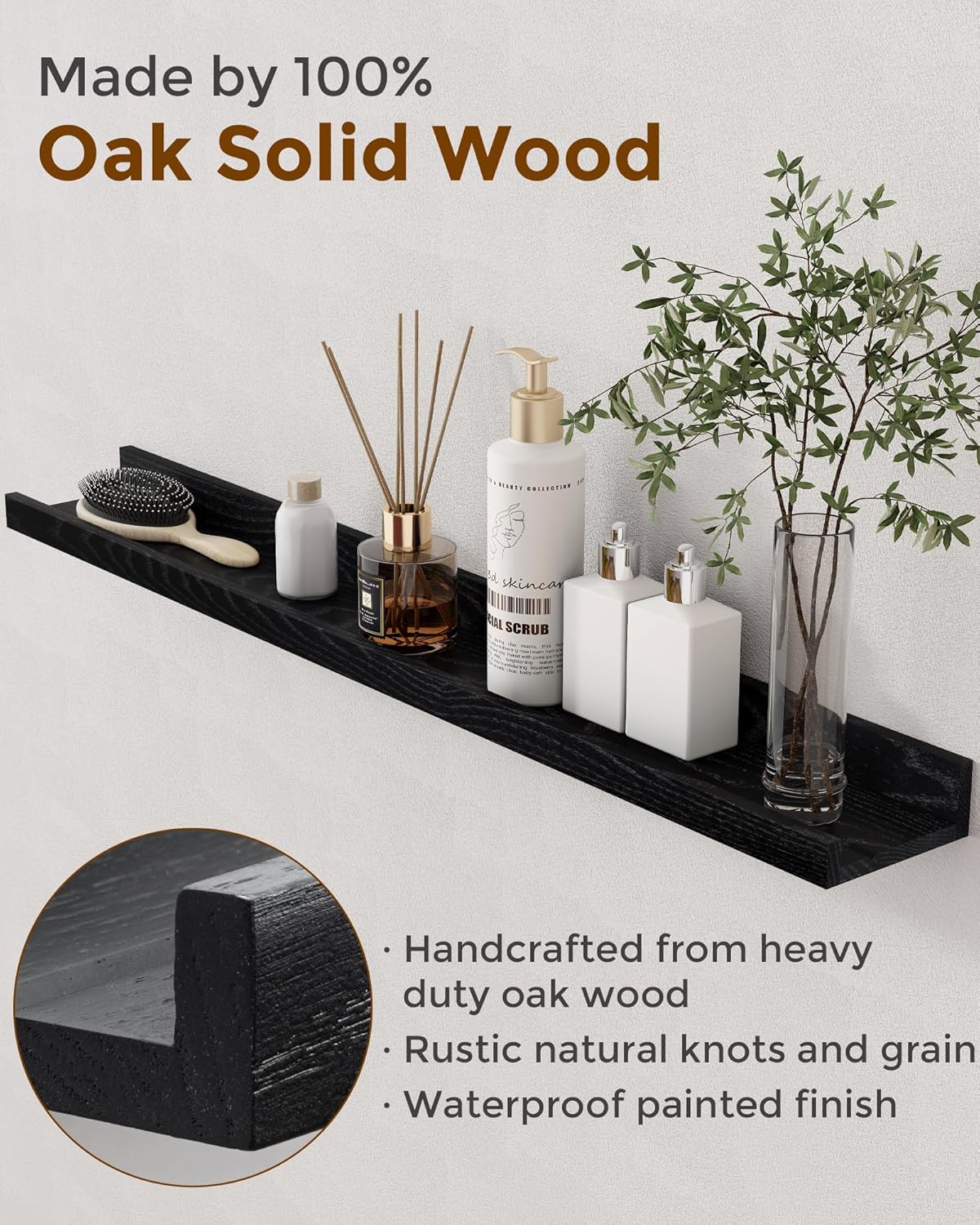 ShelfLoft 4.7 Inch Deep Solid Oak Wood Picture Ledge Shelf, Set of 2