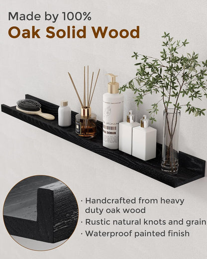 ShelfLoft 4.7 Inch Deep Solid Oak Wood Picture Ledge Shelf, Set of 2
