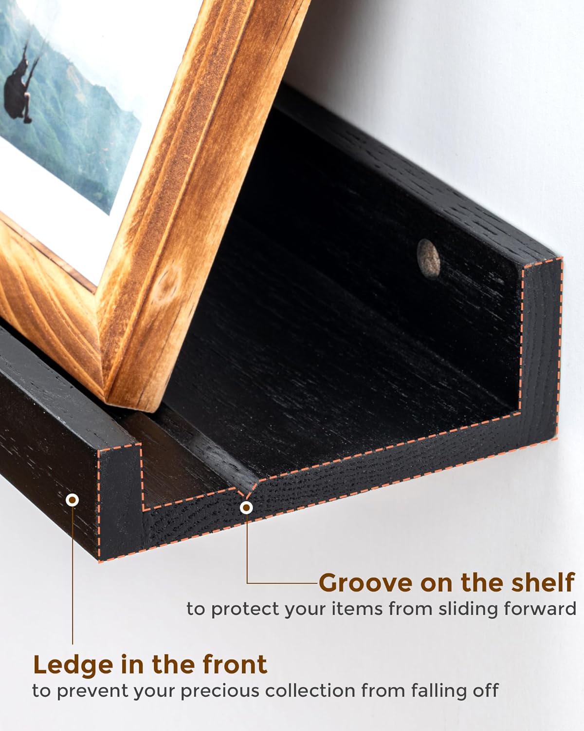 ShelfLoft 4.7 Inch Deep Solid Oak Wood Picture Ledge Shelf, Set of 2