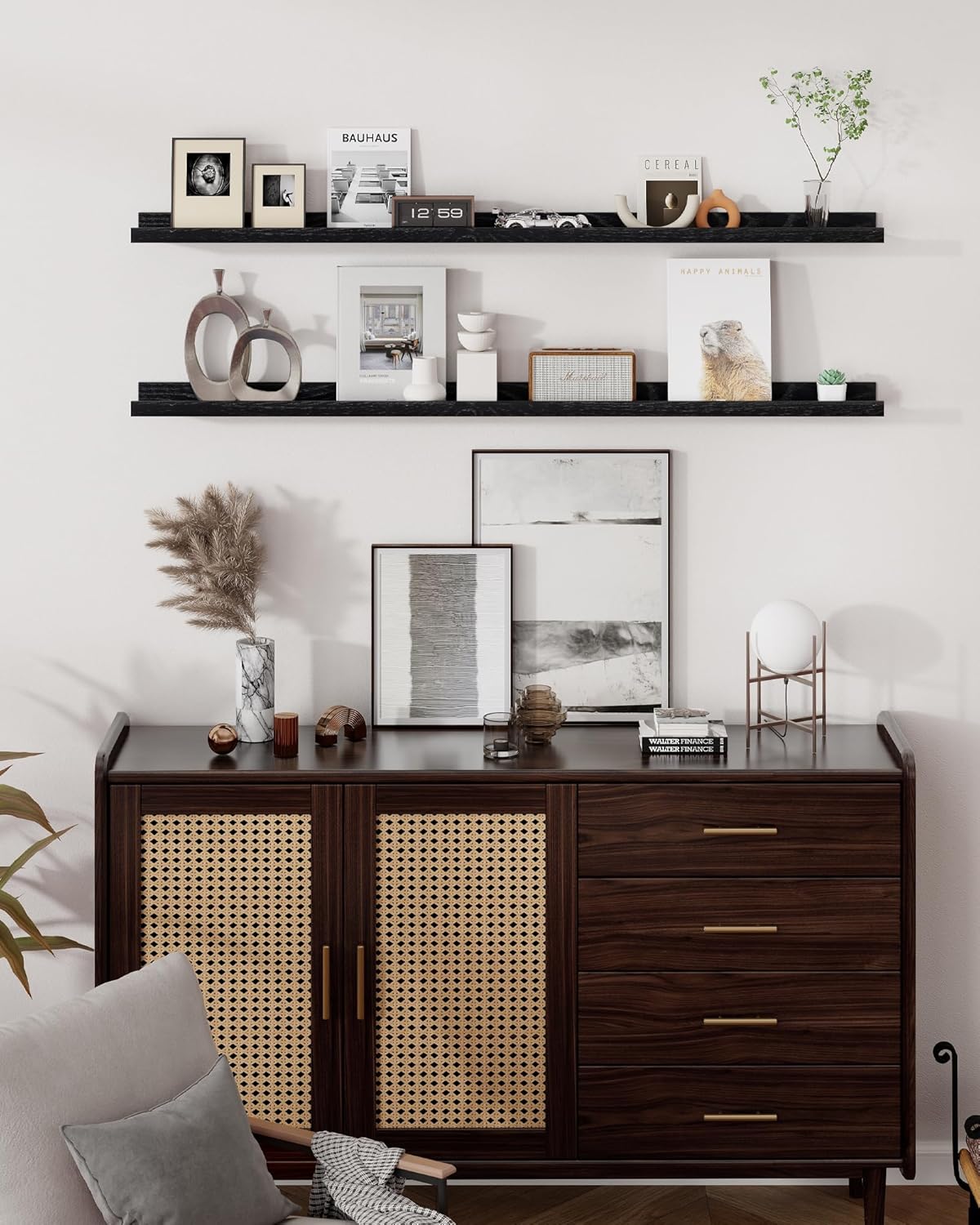 ShelfLoft 4.7 Inch Deep Solid Oak Wood Picture Ledge Shelf, Set of 2