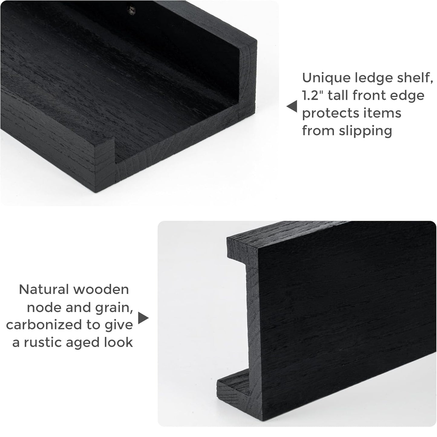 ShelfLoft 5.12"D x 2.2"H Distressed Black Picture Ledge Wall Floating Shelves with Lip