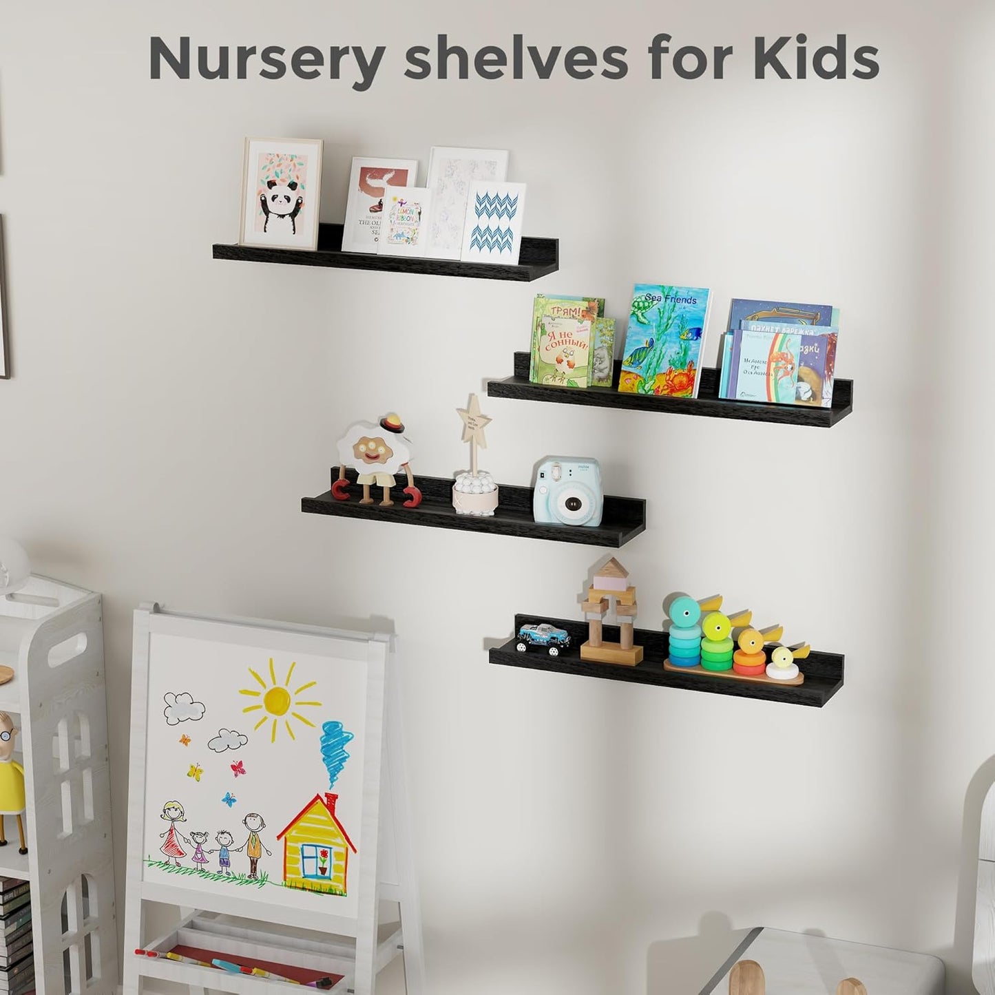 ShelfLoft 5.12"D x 2.2"H Distressed Black Picture Ledge Wall Floating Shelves with Lip