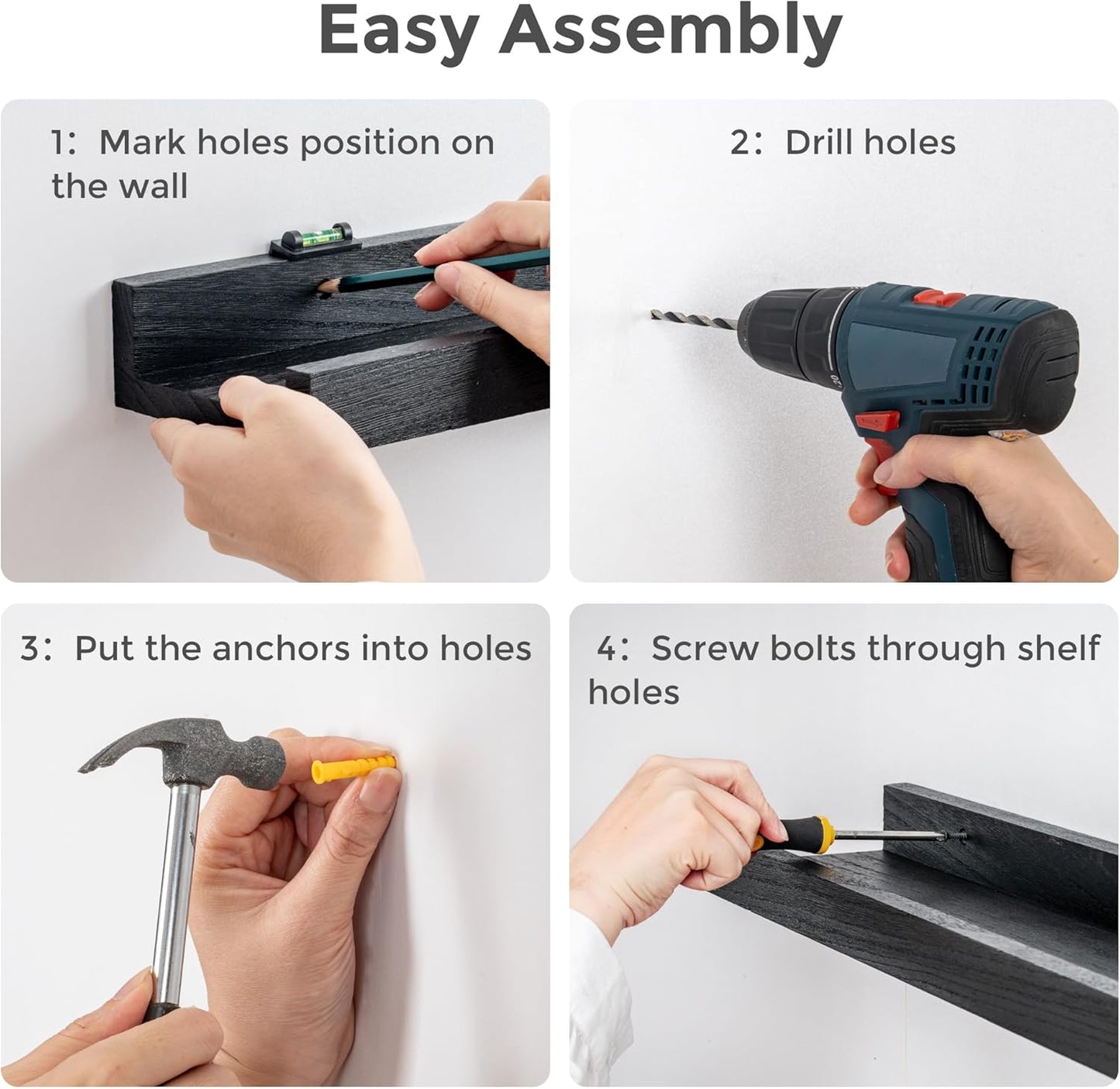 ShelfLoft 5.12"D x 2.2"H Distressed Black Picture Ledge Wall Floating Shelves with Lip