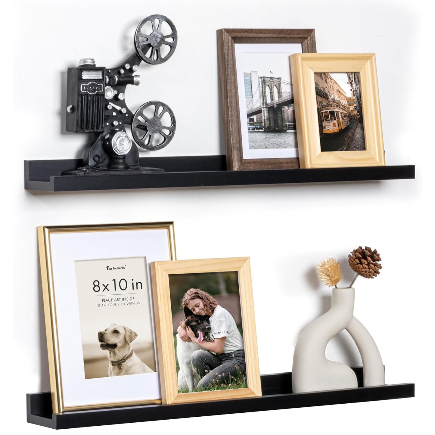 ShelfLoft 3.5"D x 1.6"H Black Picture Ledge Shelf Wall Display Floating Shelves
