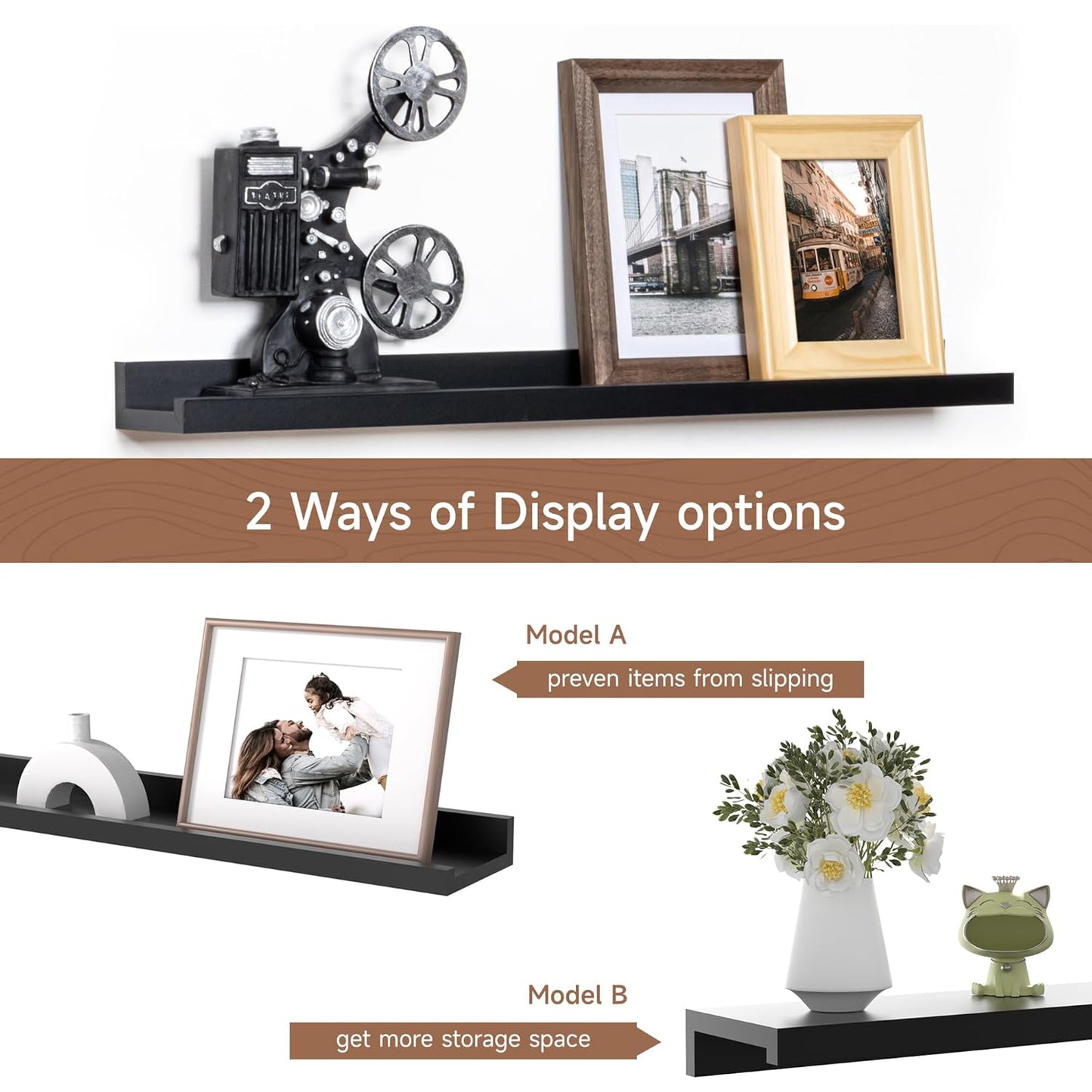 ShelfLoft 3.5 Inch Deep Picture Ledge Shelf Wall Display Floating Shelves,Set of 2