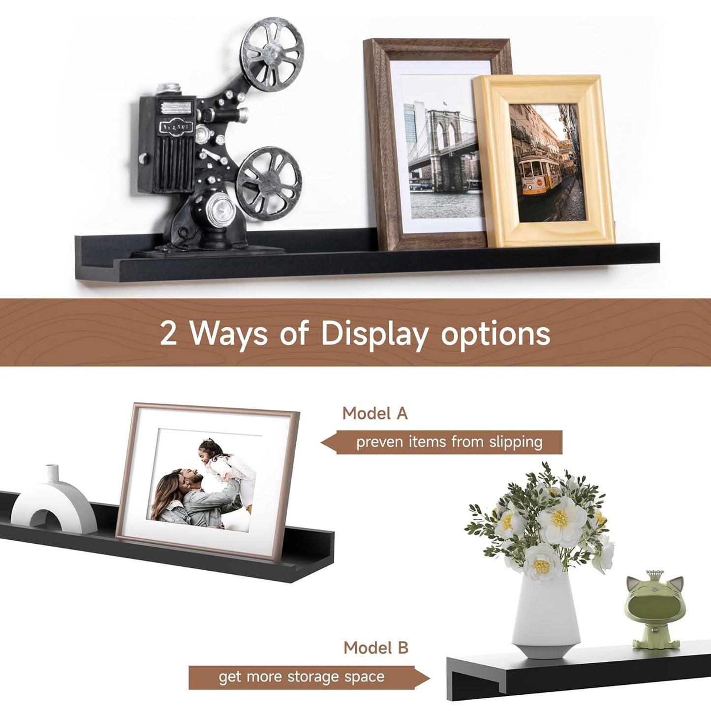 ShelfLoft 3.5"D x 1.6"H Black Picture Ledge Shelf Wall Display Floating Shelves