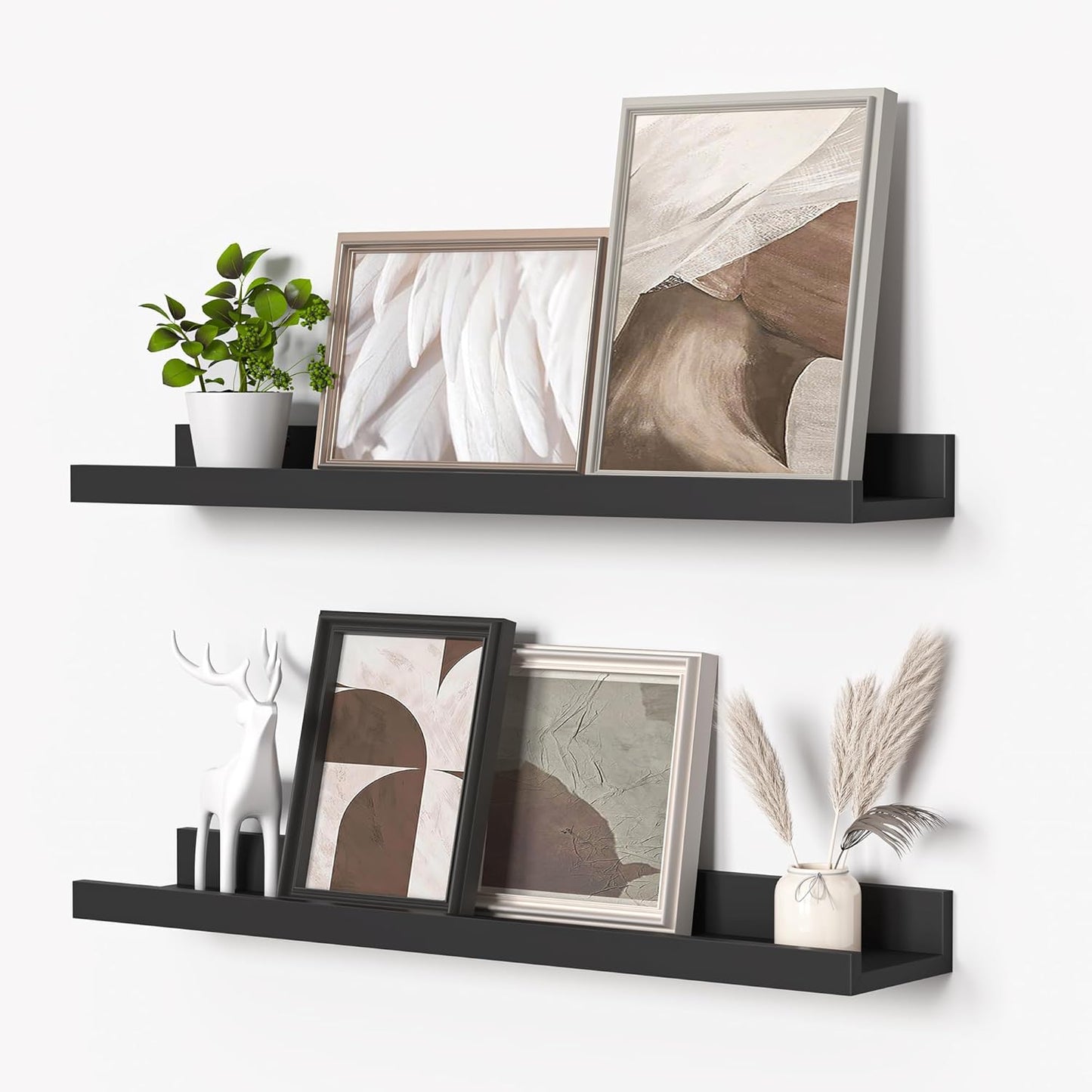 ShelfLoft 4.5 Inch Deep Picture Ledge Shelf Wall Floating Shelves with Lip,Set of 2