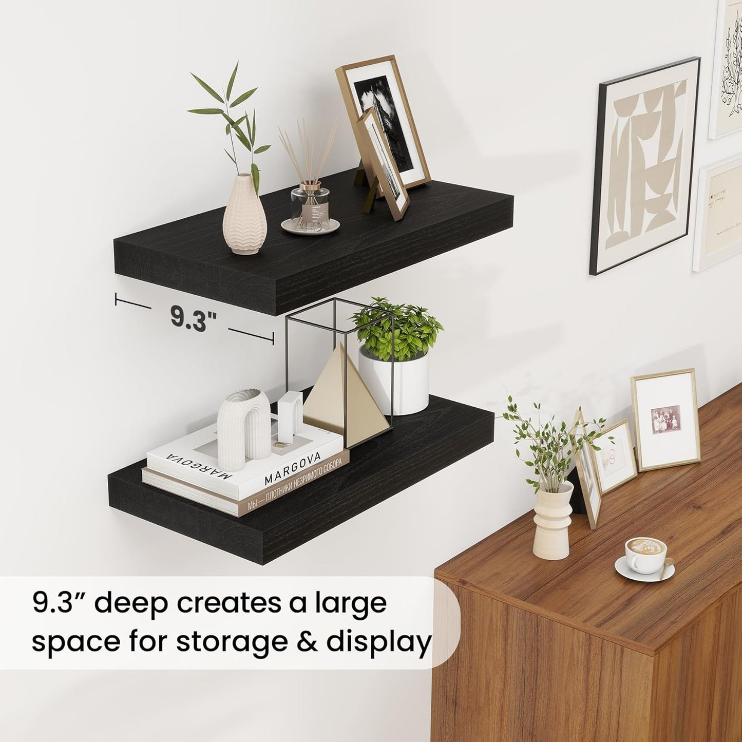 ShelfLoft 9.3 Inch Deep Rustic Farmhouse Fireplace Mantel Paulownia Wood Floating Shelves