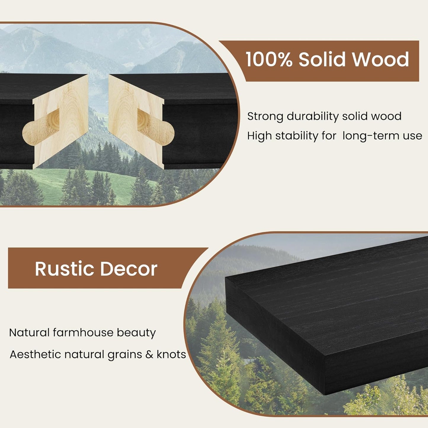 ShelfLoft 9.3 Inch Deep Rustic Farmhouse Fireplace Mantel Paulownia Wood Floating Shelves