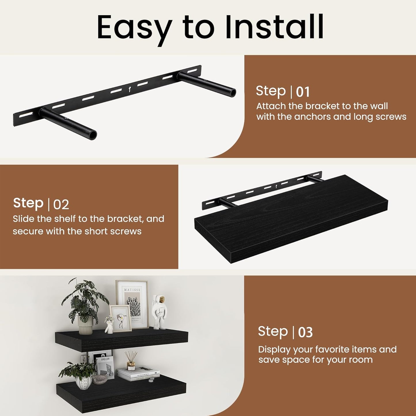 ShelfLoft 9.3 Inch Deep Rustic Farmhouse Fireplace Mantel Paulownia Wood Floating Shelves