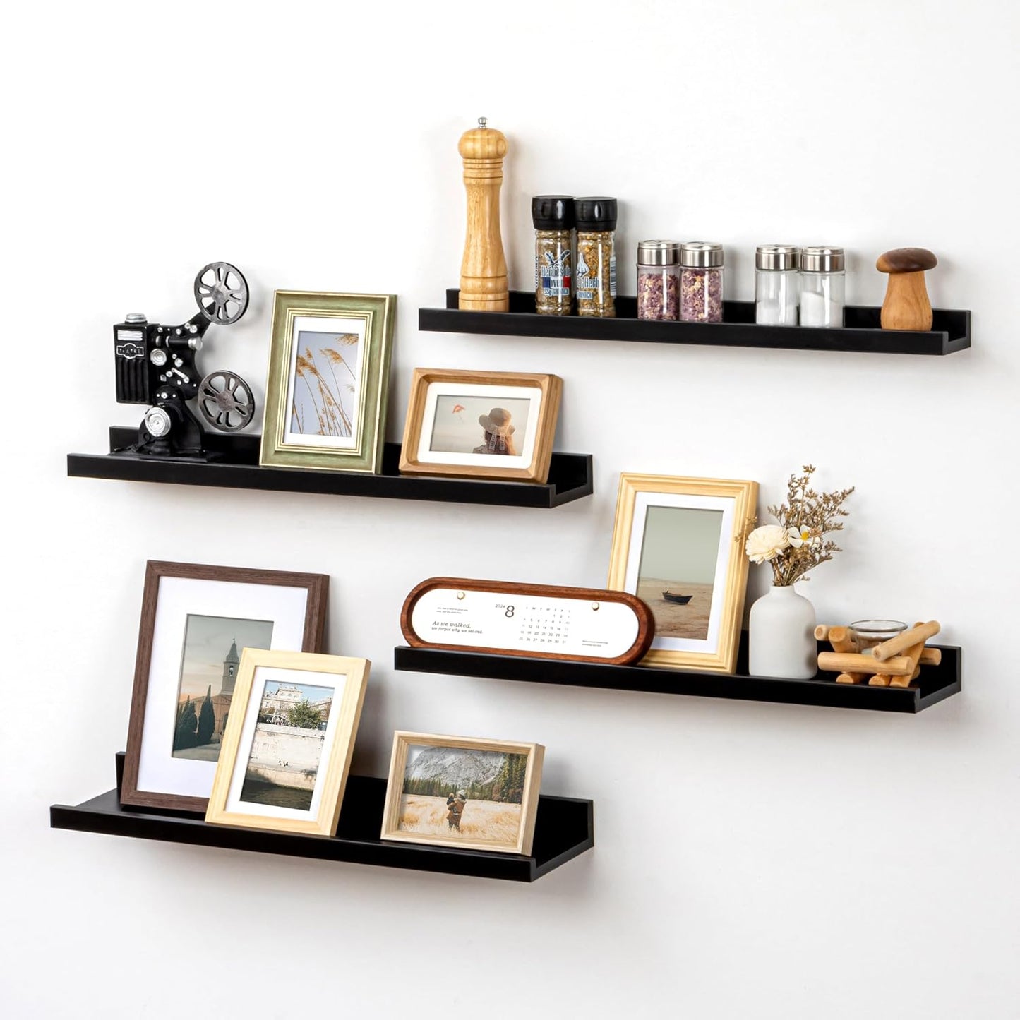 ShelfLoft 6.25"D x 2"H Black Picture Ledge Floating Shelves for Wall Storage,Set of 4