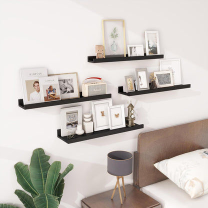 ShelfLoft 6.25"D x 2"H Black Picture Ledge Floating Shelves for Wall Storage,Set of 4