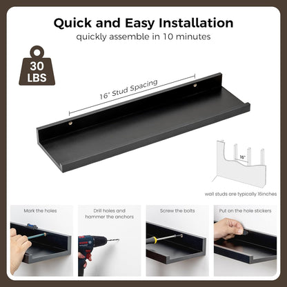 ShelfLoft 6.25 Inch Deep Picture Ledge Floating Shelves for Wall Storage,Set of 4